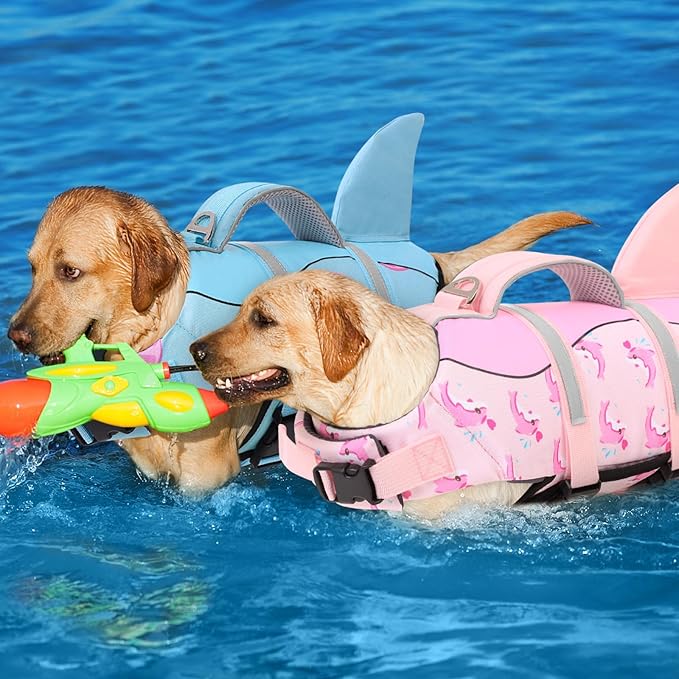 AOFITEE Dog Life Jacket, Dog Life Vest for Swimming, High Flotation Large Dogs Swim Vest with Rescue Handle and Reflective Stripe, Dogs Lifesaver Swimsuit for Boating Summer Pool Beach, Pink Whale XL