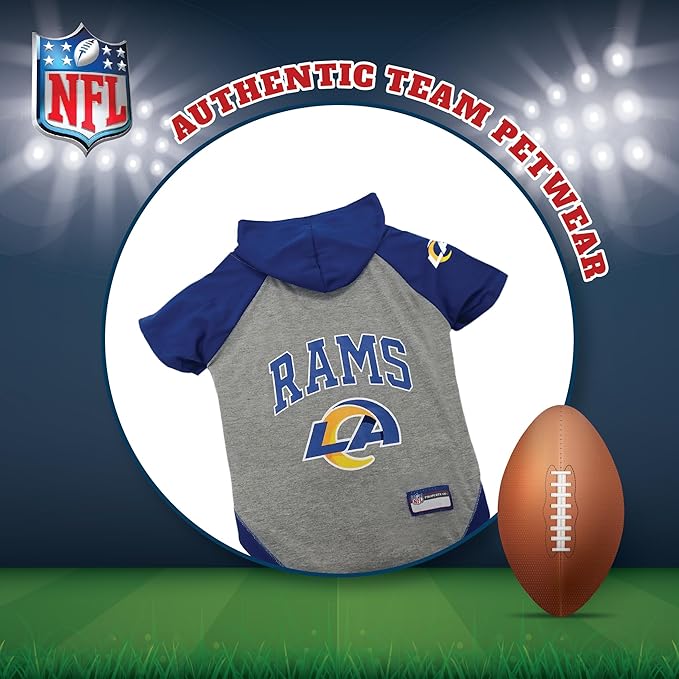 Pets First NFL Los Angeles Rams Hoodie for Dogs & Cats. NFL Football Licensed Dog Hoody Tee Shirt, Medium. Sports Hoody T-Shirt for Pets. Licensed Sporty Dog Shirt