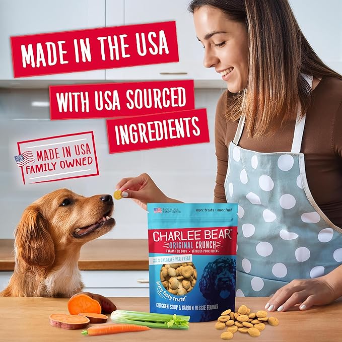 Charlee Bear Dog Training Treats for Small, Medium, or Large Pups, Crunchy Low Cal Dog Snack for Puppy Training, Made in USA (Chicken Soup & Garden Veggie) 16oz, 2 Pack