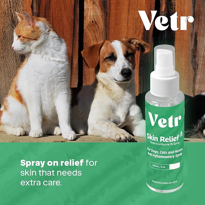 vetr Skin Relief Hydrocortisone Spray for Dogs - Topical Support for Itchy Skin and Hot Spots - 4 oz (120mL) - Vet-Formulated in USA