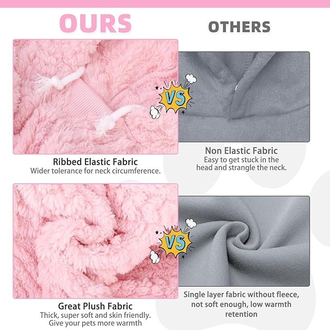 KOOLTAIL Fuzzy Dog Sweater Hoodie for Small Medium Large Dogs, Soft Fleece Pet Clothes Sweatshirt with Leash Hole, Warm Winter Dog Sherpa Jacket Snuggie Cold Weather Coat for Puppy Cats Girl, Pink M