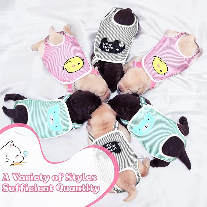 Nuanchu 3 Pcs Female Dog Diaper Sanitary Panties with Adjustable Suspender, Washable Reusable Doggie Diapers for Small Medium Large Dog in Heat Period Menstrual Pet Cats Ducks(Animal Pattern,S)