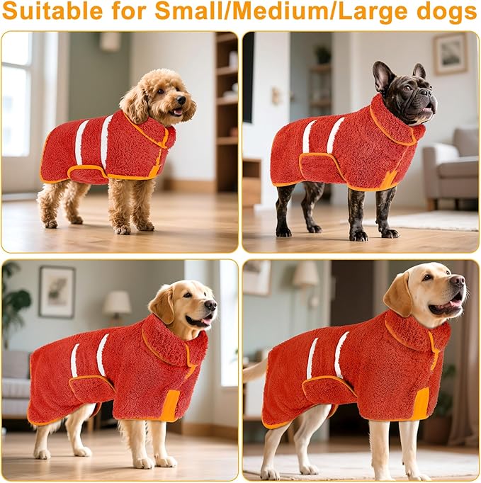 Bienbee Dog Bathrobe, Quick Drying Super Absorbent Dog Robes for After Bath, Warm Keeping Dogs Towel, Dogs Bath Supplies, Bright Red S
