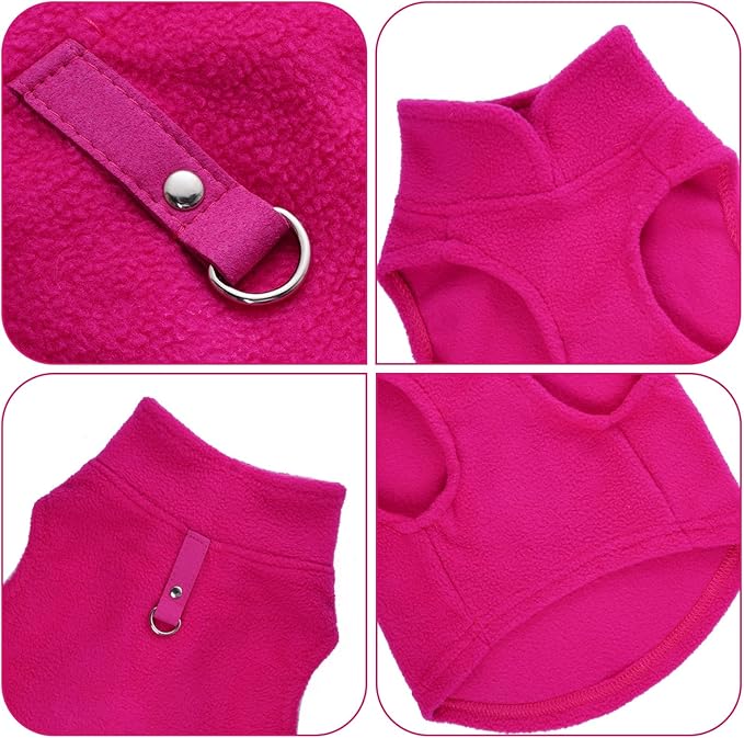 Rbenxia 4 Piece of Rose Red Dog Sweater with Leash Ring Soft Fleece Vest Dog Pullover Warm Jacket Pet Dogs Clothes Winter Dogs Outfits for Small Puppy Cat Pets (Rose Red+Orange+Blue+Purple, Small)