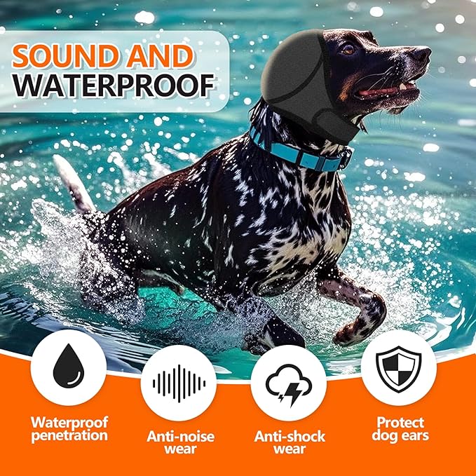 Waterproof Dog Ear Covers for Grooming, Bathing,Swimming, Pet Calming Hoodie Dog Ear Muffs Noise Protection for Blow Drying Sleep Help Headband (Gray，M)