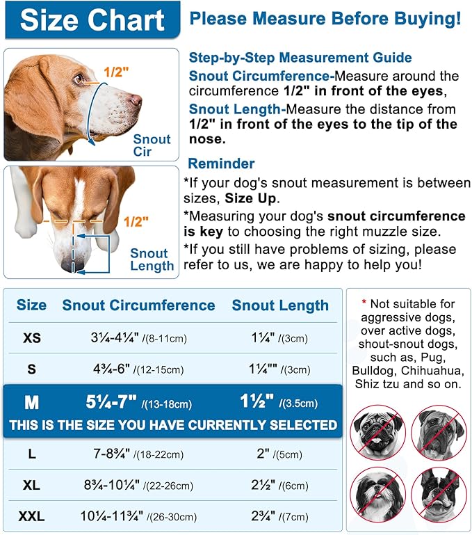 LUCKYPAW Dog Muzzle, Mesh Muzzle for Small Medium Dogs, Soft Mouth Cover to Prevent Biting Chewing, Drinkable Breathable Adjustable Puppy Mouth Guard(Blue, M)