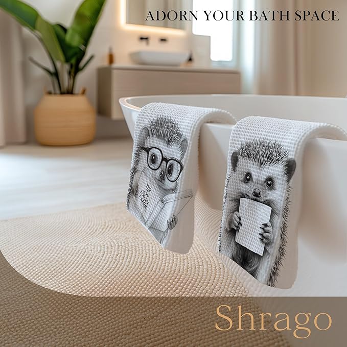Funny Hedgehog Bathroom Hand Towels, Kids Bathroom Decor, Hedgehog Gifts for Women Men Hand Towels for Kids Bath Room Washroom, Animal Lovers Gifts, 16x24 Inch Set of 2