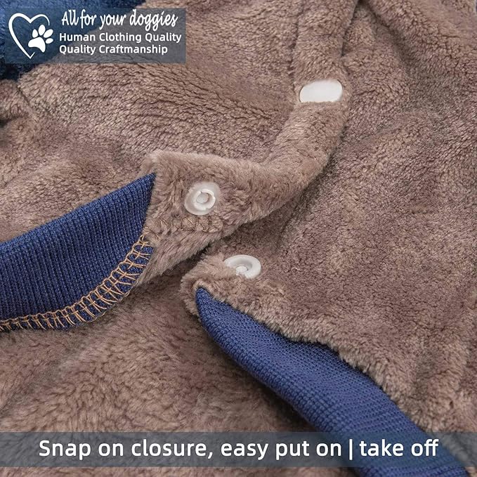 FabriCastle Dog Hoodie Sweater for Small Dogs Boy and Girl, Small Dog Clothes XS XXS Puppy Sweatshirt, Pet Outfit, Cat Clothing Super Soft Warm Snap On Closure (Khaki-Navy, Large)