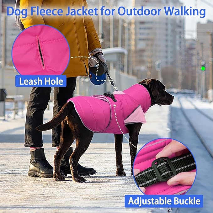 MIGOHI Comfortable Large Dog Coat - Waterproof Dog Coat with Reflective Strips,Windproof XXL Dogs Jacket with Warm Turtleneck, Snow Coats for Large Dogs,Labrador Golden Retriever,2XL,Rosepink
