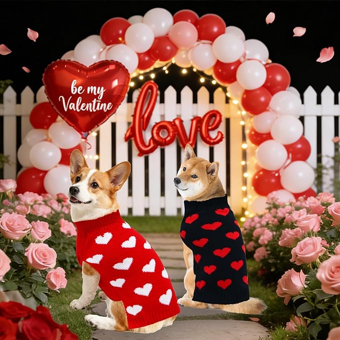 2 Pack Valentines Dog Sweater, Knit Pet Small Dog Sweater Holiday Valentine’s Day Outfit Clothes for Small Medium Large Dogs Pets (Red & Black, X-Large)