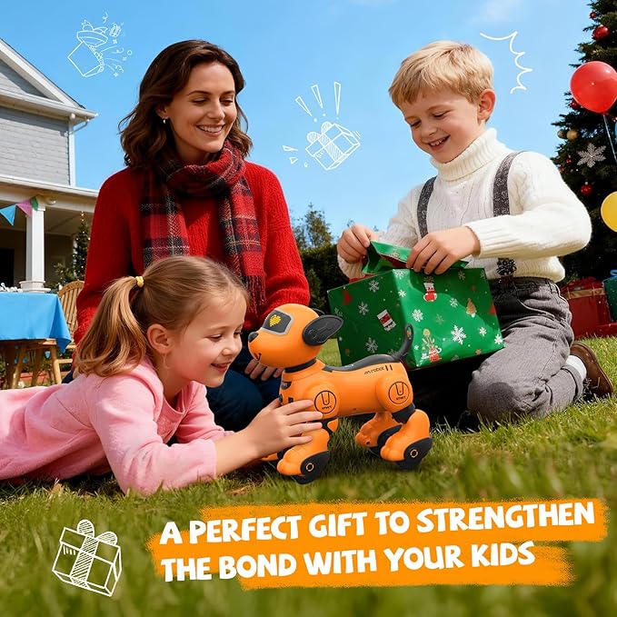 PRANITE Children's Remote Control Robot Dog, Programmable Toy Touch Interactive, Music Interactive Toy, with Follow Mode [Yellow]