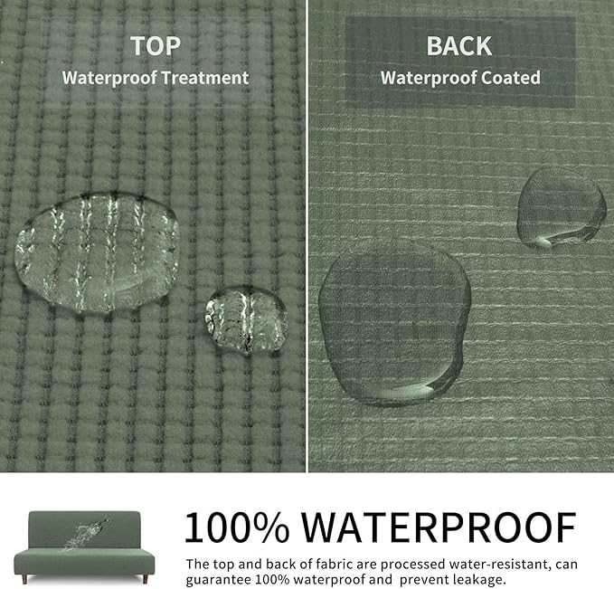Easy-Going 100% Waterproof Futon Cover, Dual Waterproof Couch Cover for Futon, Stretch Jacquard Sofa Cover, Leakproof Furniture Protector for Kids, Pets, Dog and Cat (Medium, Grayish Green)