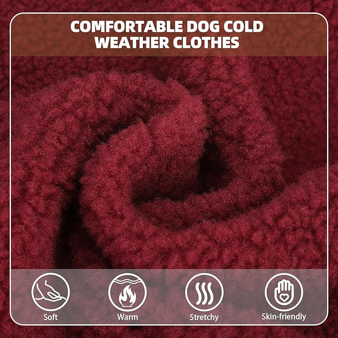 PUPTECK Dog Hoodie Puppy Sweatshirt Warm Dog Sweater Winter Clothes Cold Weather Coats for Small Medium Large Dogs, Dark Red, M