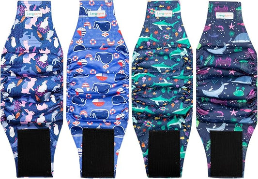 Male Dogs Diapers Belly Bands(4Pack), Washable Reusable Male Boy Doggy Wraps Panties for Doggie Puppy Pooping Potty Training Incontinence Marking Pañal para Perro Medium