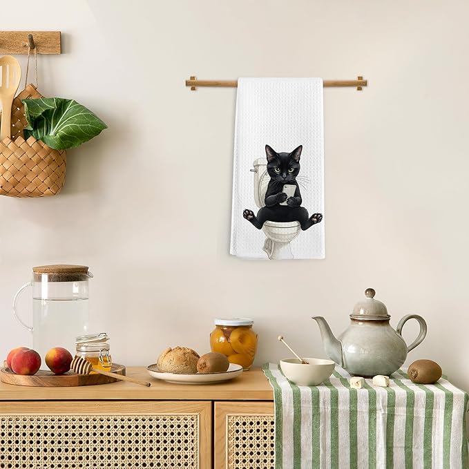 Black Cat Gifts Hand Towels, Cat Bathroom Decor, Funny Black Cats Hand Dish Tea Towel for Restroom Kitchen Toilet Decor, Cats Gifts for Women, 16x24 Inch