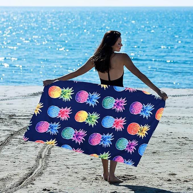 LIVILAN Pineapple Beach Towel, 30" x 60", Soft Microfiber for Kids, Girls, Women, Quick Dry, Sand Free, Thin, Lightweight, Perfect for Pool, Swim, Shower, Bath, Navy Pineapple Gifts
