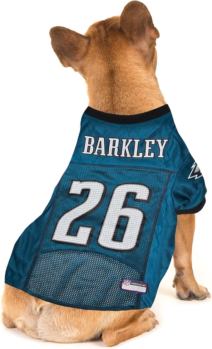 Pets First NFLPA Saquon Barkley Pet Jersey #26, NFL Dog Shirt, Philadelphia Eagles Mesh Jersey, Size Small