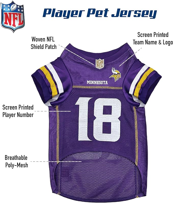 NFLPA Justin Jefferson PET Jersey, NFL Dog Shirt, Size X-Small, Minnesota Vikings Mesh Jersey for Dogs