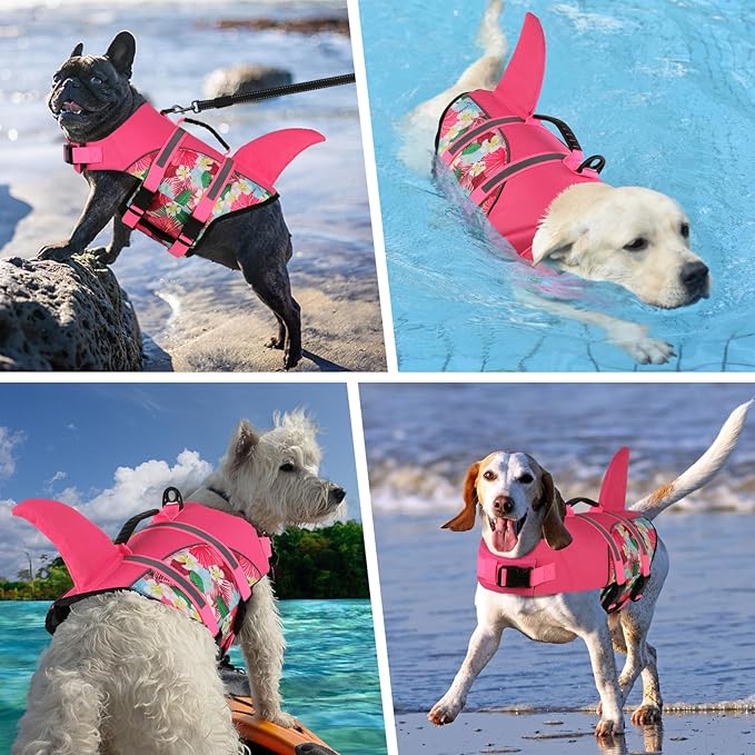 Doglay Dog Life Vest, Ripstop Cute Shark Dog Life Jacket with Superior Buoyancy and Rescue Handle, Adjustable Dog Life Vests for Boating Swimming, Pet Flotation Vest for Small Medium Large Dogs