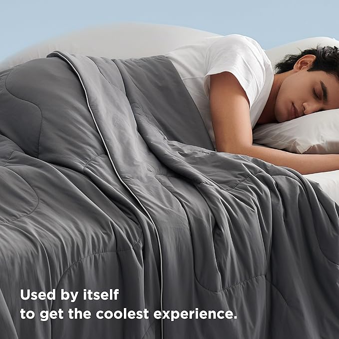 Bedsure Cooling Blankets for Hot Sleepers - Cooling Comforter, Cold and Lightweight Gift for Night Sweats, Full Size Ice Breathable Summer Blanket for Bed, Dark Grey, 80x90 Inches