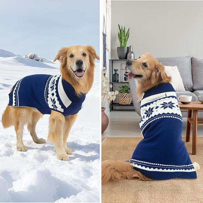 Mihachi Dog Sweater - Winter Coat Apparel Clothes with Colorful Stripes for Cold Weather, Navy Blue S