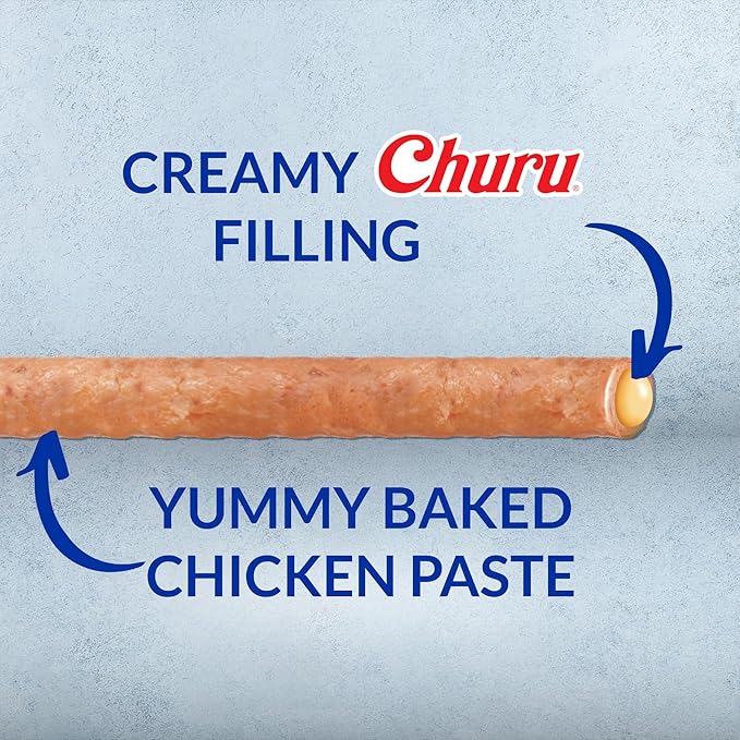 INABA Churu Rolls for Dogs, Grain-Free, Soft/Chewy Baked Chicken Wrapped Churu Filled Dog Treats, 0.42 Ounces Each Stick| 48 Stick Treats Total (8 Sticks per Pack), Chicken with Cheese Recipe
