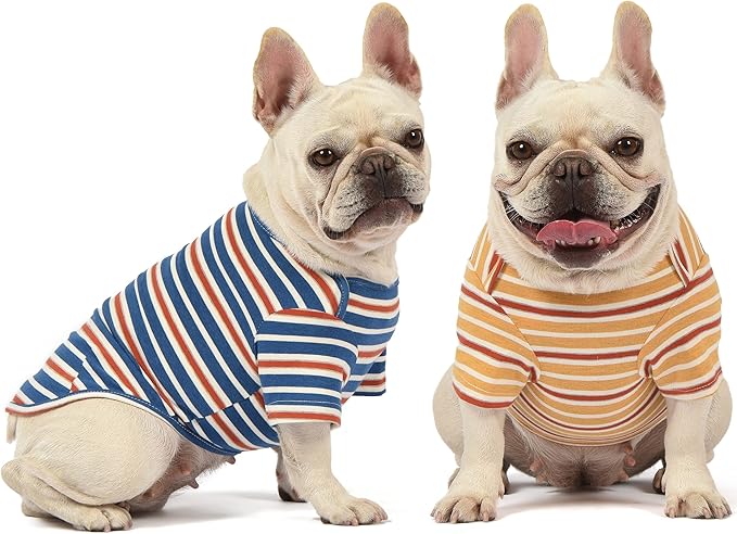 Dog Shirts Cotton Striped T-Shirt, Summer Pet Clothes for Small Dogs, 2-Pack Soft Puppy Apparel Cat Tee, Breathable Stretchy, Blue Yellow XXL
