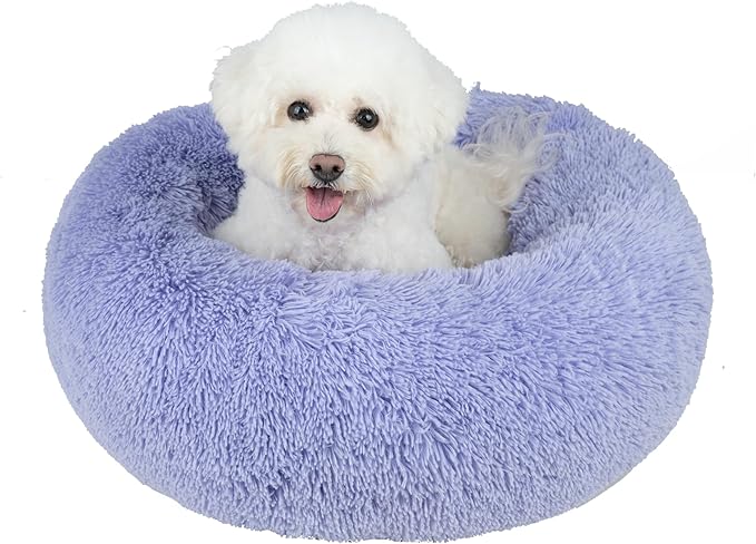 Best Pet Supplies Round Calming Dog Bed for Small, Medium & Large Dogs, Plush Donut Cuddler Pet Bed w/Raised Rim for Head, Neck Support, Anti-Slip Bottom Washable Bed - Lavender, 27 x 27 x 7.5