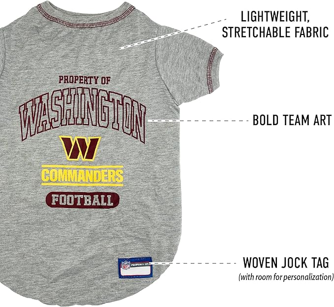 NFL Washington Commanders Dog T-Shirt X-Small. - Licensed Shirt for Pets Team Colored with Team Logos- Premium Stretchable Materials for The Comfort of Your Dog & Cat
