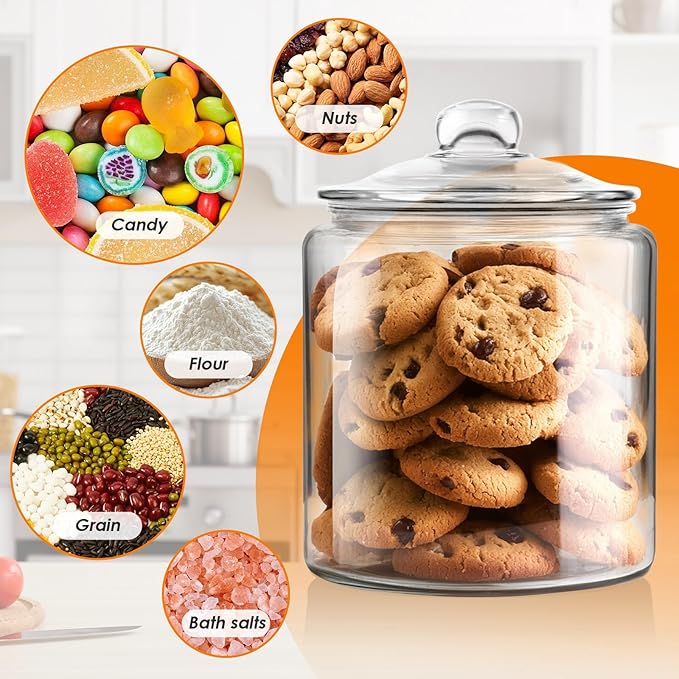 Masthome Large Glass Jar,1 Gallon Glass Jar with Lid, Airtight,Dishwasher Safe,Wide Mouth Storage Canister for Pasta,Flour,Nuts,Cookies,& More