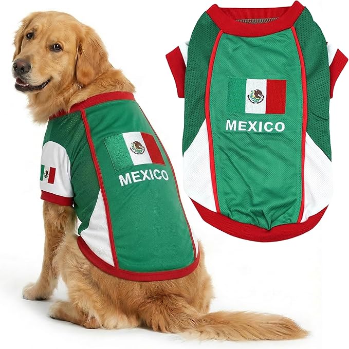 Parisian Dog Mexico Jersey - Breathable Mesh Puppy Football Jersey - Lightweight Stretch Sporty Dog Mexican Outfit - Summer Shirts for Large Dogs - Soccer Jersey for Dogs - Sportswear Pet Clothes