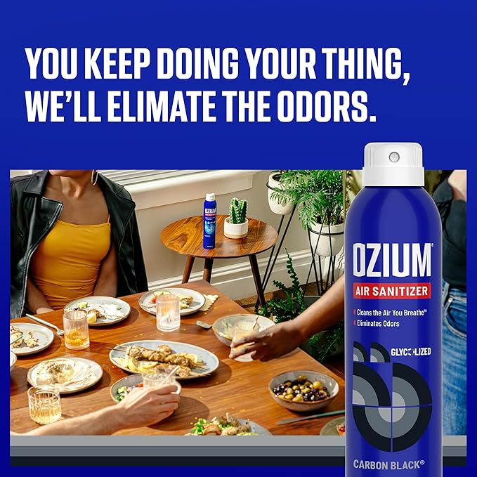 Ozium Air Sanitizer Spray - Room Odor Eliminator for Home, Car, and Office - Carbon Black - 8 oz Can - 1 Pack