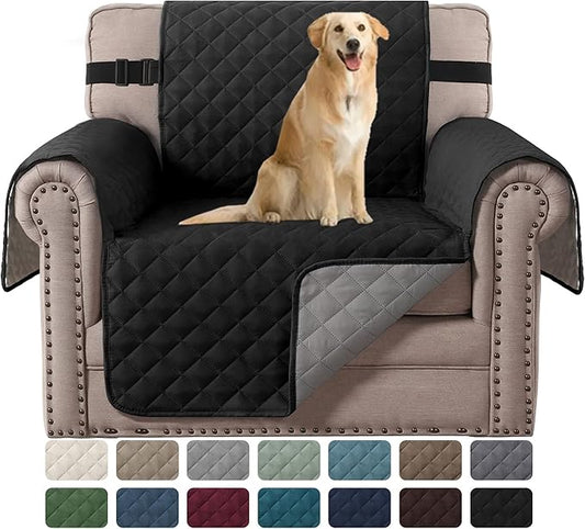 H.VERSAILTEX Reversible Chair Covers Water Repellent Chair Slipcover for Dogs Pets Furniture Protector Cover with Elastic Strap Durable and Washable Seat Width Up to 21"(Armchair, Black/Grey)