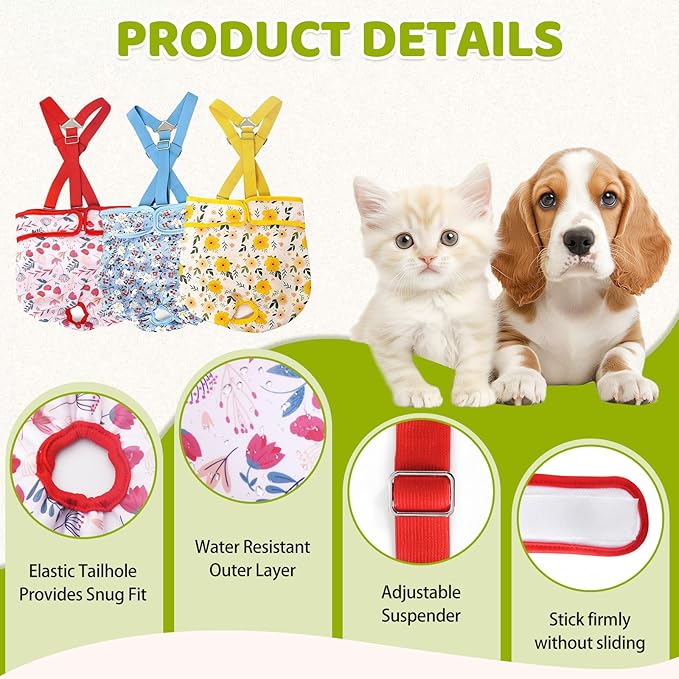 3 Pack Washable Dog Diapers Female with Suspenders Diaper for Dogs Reusable Dog Diapers Dog Period Panties for Doggie in Cycle (Medium)