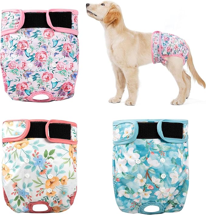 3Pack Reusable Dog Diapers Female,Washable Diaper for Doggie,Highly Absorbent Dog Diaper,Adjustable Leakproof Puppy Girl Dog Diapers for Heat,Incontinence,Period Doggy Nappies L