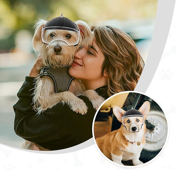 PETLESO Small Dog Helmet, Pet Motorcycle Helmet with Ear Holes, Adjustable Pet Safety Hat with Flip-Up Clear Visor, Small-Medium Puppy Heads Protection, Spiked