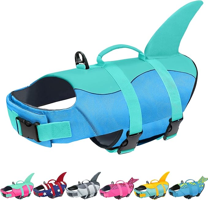Malier Dog Life Jacket, Ripstop Dog Life Vest with High Buoyancy for Swimming Boating, High Visibility Shark Puppy Lifesaver for Small Medium Large Dogs (X-Large)