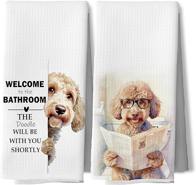Funny Goldendoodle Bathroom Hand Towels, Goldendoodle Gifts Decorative Hand Tea Towels for Bath Room Washroom Restroom Toilet,Dog Bathroom Decor,16x24 Inches Set of 2