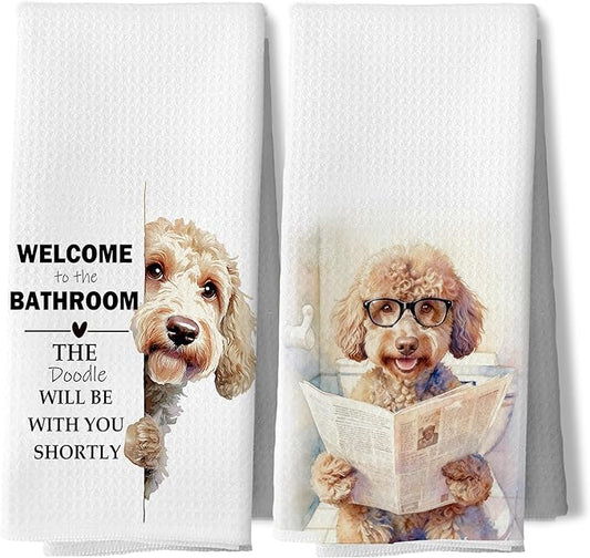 Funny Goldendoodle Bathroom Hand Towels, Goldendoodle Gifts Decorative Hand Tea Towels for Bath Room Washroom Restroom Toilet,Dog Bathroom Decor,16x24 Inches Set of 2