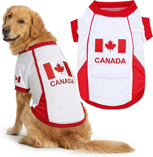 Parisian Pet Team Canada Dog Jersey - Breathable Mesh Puppy Football Jersey - Lightweight Stretch Sporty Dog Clothes - Summer Shirts for Large Dogs - Soccer Jersey for Dogs - Sportswear Pet Clothes