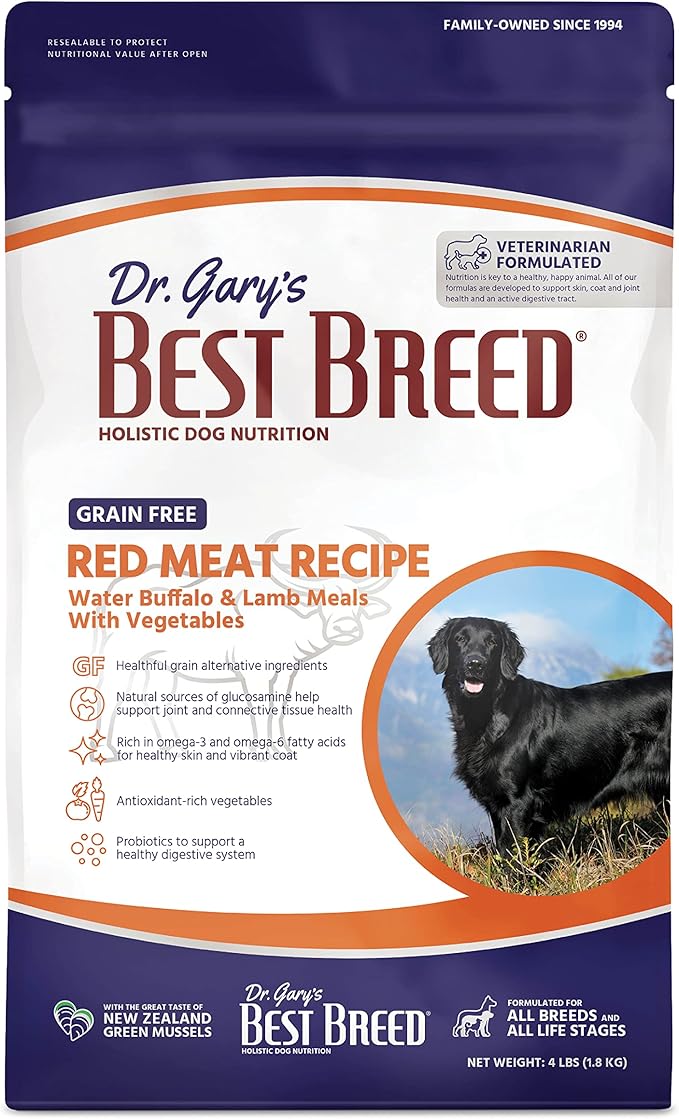 Best Breed Dr. Gary's Grain Free Red Meat Recipe Slow-Cooked in USA [Natural Dry Dog Food for All Breeds and Sizes] - 4lbs., Dark Brown