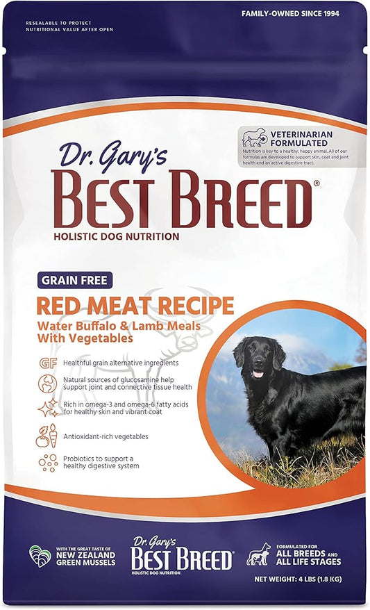 Best Breed Dr. Gary's Grain Free Red Meat Recipe Slow-Cooked in USA [Natural Dry Dog Food for All Breeds and Sizes] - 4lbs., Dark Brown