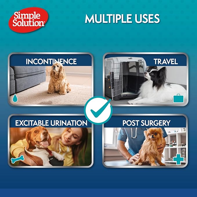 Simple Solution Disposable Wraps for Male Dogs, Dog Diapers, Male Dog Wraps, Leak Proof with Wetness Indicator, Potty Training, Doggie Diaper for Incontinence, 15 – 23 Inch Waist, (M,12 Count)