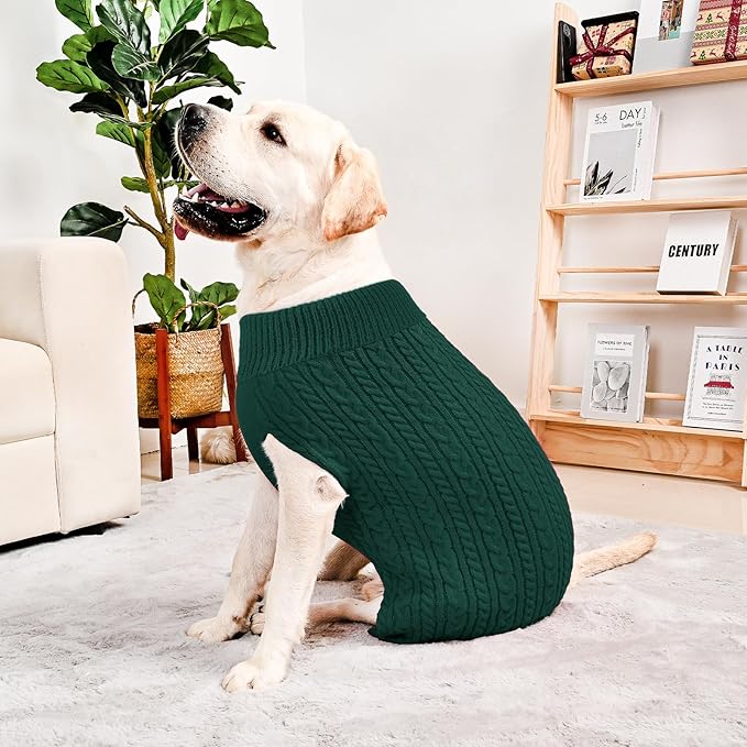 2 Pack Dog Sweaters for Big Dogs Turtleneck Pullover Cable Knit Large Size Stretch Clothes Pitbull Labrador Bulldog Doberman Boy Girl Pets Winter Clothes (XXL, Green & Brown)