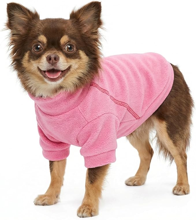 Fitwarm 3 Pack Classic Fleece Dog Sweater, Turtleneck Dog Sweatshirt, Dog Winter Clothes for Small Dogs Girl, Pet Pullover Jumper, Cat Apparel, Pink, Rose, Baby Pink, XL