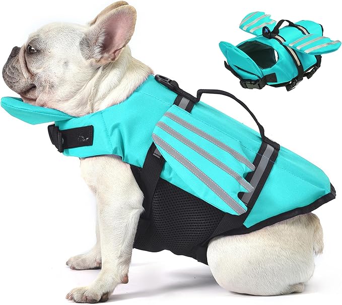 Dog Life Jacket, Wings Adjustable Dog Life Vest with Chin Float Reflective Stripes and Handle, High Buoyancy Puppy Swim Floating Vest for Small Medium Large Dogs - Pine Green, S