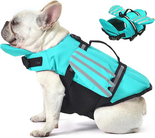 Dog Life Jacket, Wings Adjustable Dog Life Vest with Chin Float Reflective Stripes and Handle, High Buoyancy Puppy Swim Floating Vest for Small Medium Large Dogs - Pine Green, S
