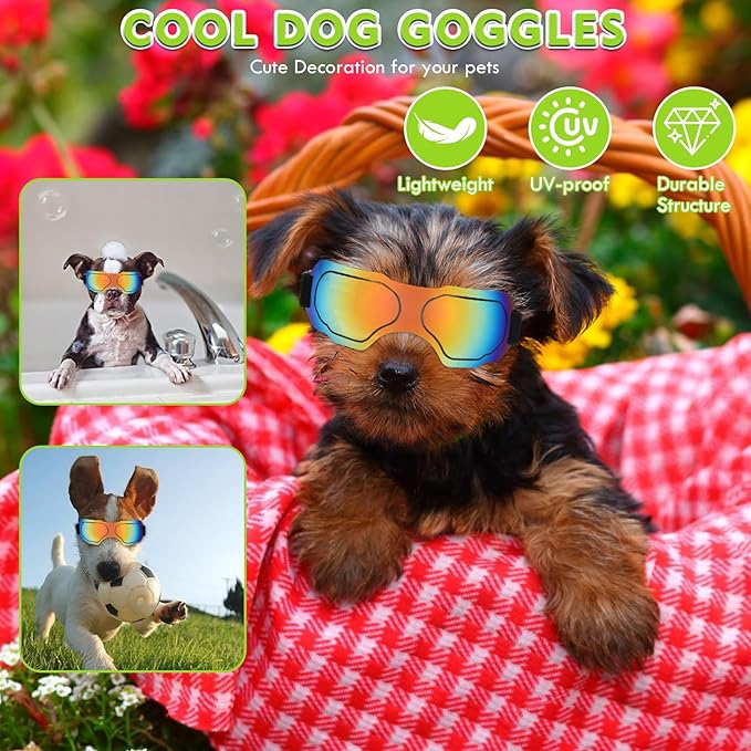 Small Dog Goggles, UV Protection Sunglasses for Small to Medium Breed Dog, Snow-Proof Windproof Goggles with Flexible Straps for Puppy Dogs (Red)
