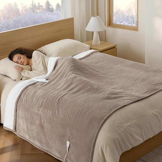 Bedsure Electric Blanket Twin - Soft Flannel Heated Blanket Twin Size, Fast Heating with 6 Time Settings (Up to 10H) & 6 Heat Settings, Warm Gifts for Grandma (62x84 inches, Taupe)