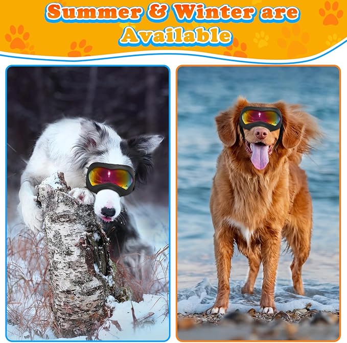 Dog Goggles, UV Protection, Windproof, Dustproof, Anti-Fog Dog Sunglasses for Large & Medium Dogs, Lightweight TPE Frame with Adjustable Strap, Stylish Outdoor Protection (Black Frame Color Lens)